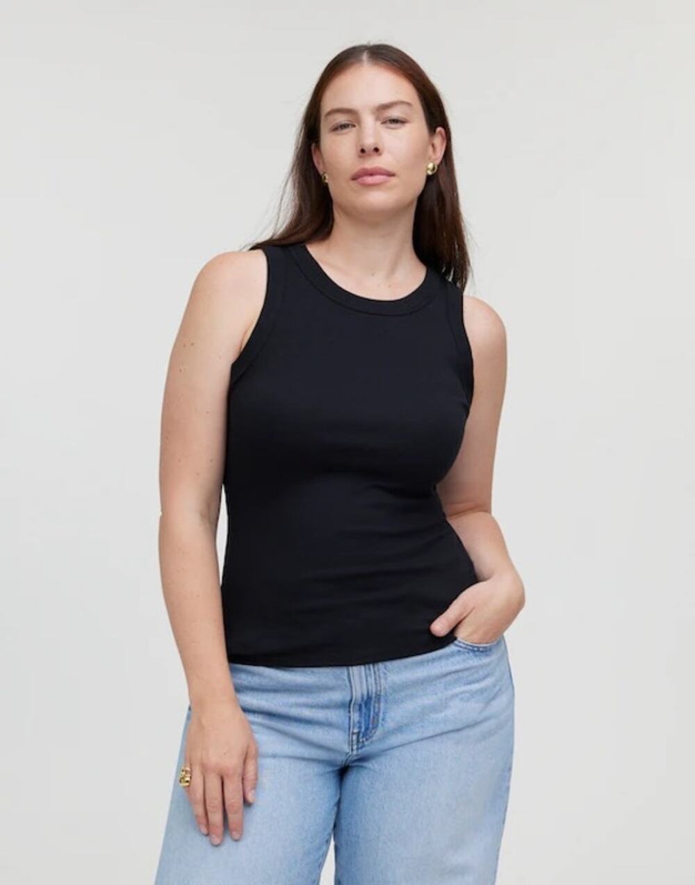 Madewell Brightside Supima Rib Cutaway Tank Top in True Black Size XS